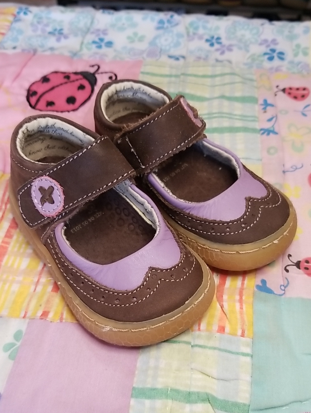 Livie & Luca Brown and Lavender Leather Mary Janes Size 4 Tootles
